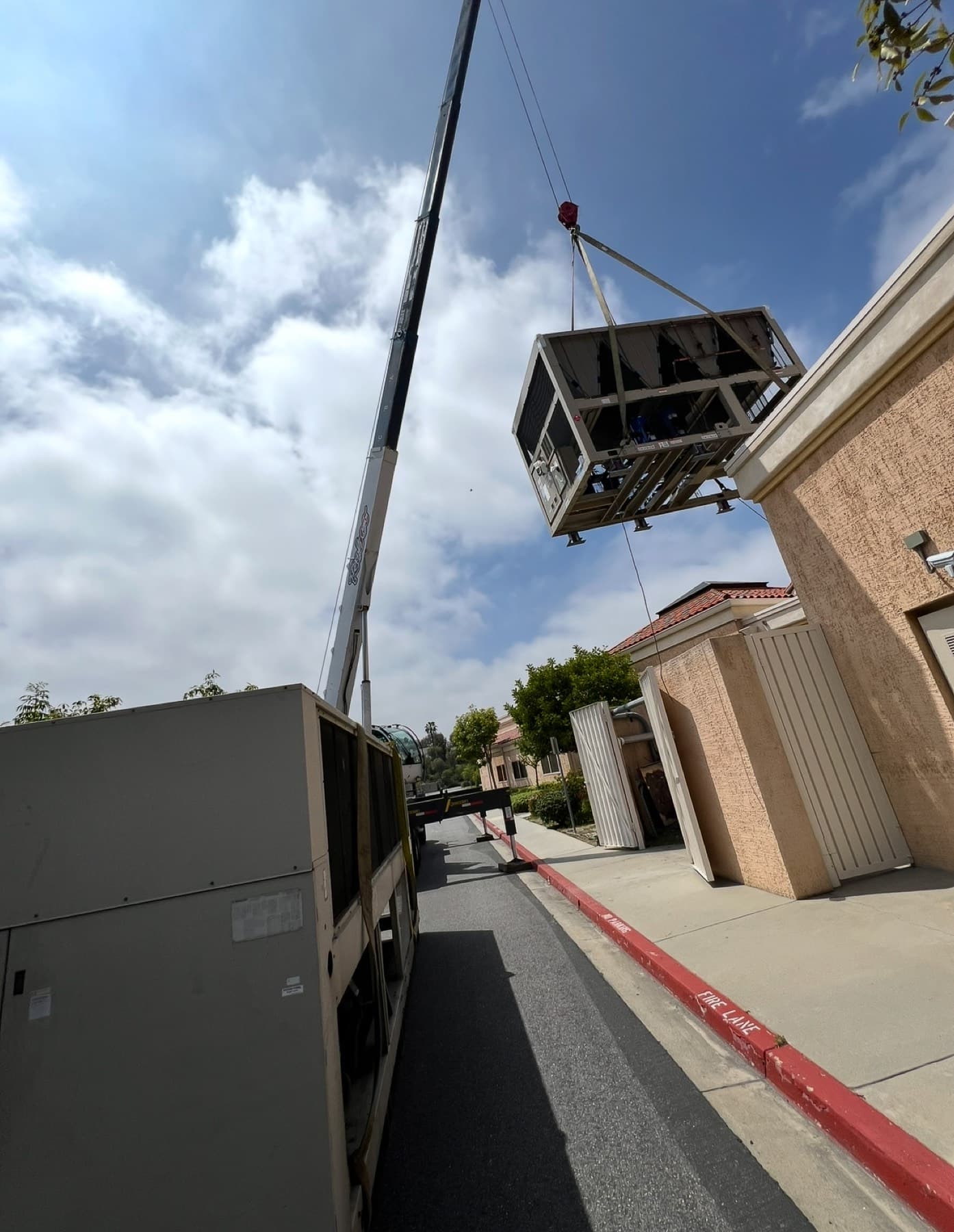 Unit in the air over an occupied commercial building